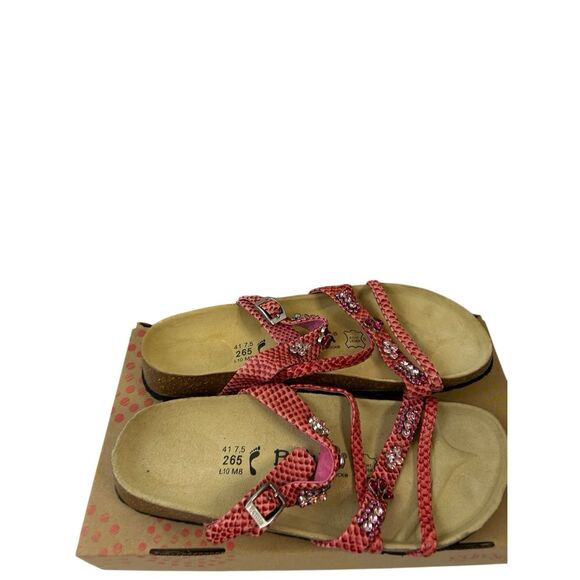 Betula Birkenstocks size 10 Ruby Pink Jeweled Snake Print Sandals 41 265 rhinsto - Picture 1 of 8